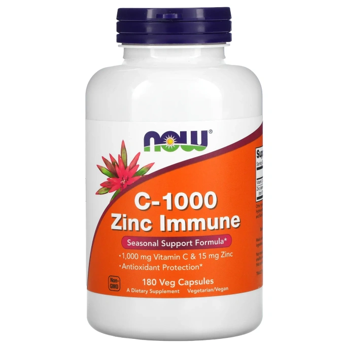 Now Foods, C-1000 и цинк для иммунитета, 180 растительных капсул