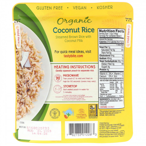 Tasty Bite, Organic, Coconut Rice, 8.8 oz (250 g)