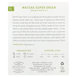Rishi Tea, органический зеленый чай, суперзеленый чай матча, 15 пакетиков, 34,5 г (1,21 унции)