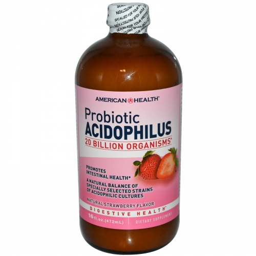 American Health, Пробиотик ацидофилус с натуральным клубничным вкусом, 472 мл
