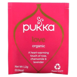 Pukka Herbs, Love, Чай с органической розой, ромашкой и лавандой, без кофеина, 20 пакетиков, 0,8 унции (24 г)
