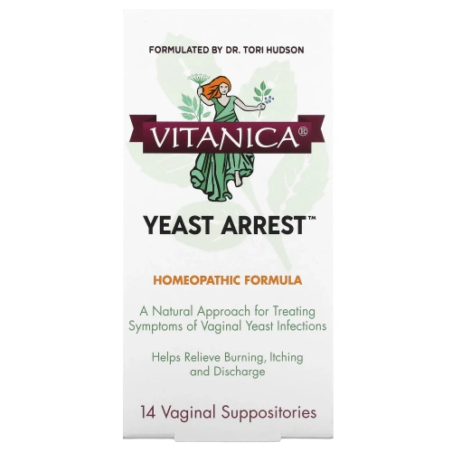 Vitanica, Yeast Arrest, поддержка вагинального здоровья, 14 вагинальных суппозиториев