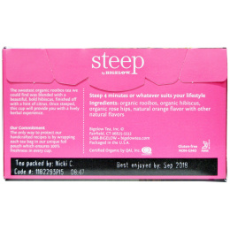 Bigelow, Стип, органический травяной чай, ройбуш-гибискус, 20 пакетиков, 0,91 унции (25 г)