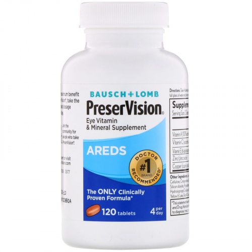 Bausch & Lomb, AREDS, витаминная и минеральная добавка для глаз, 120 таблеток