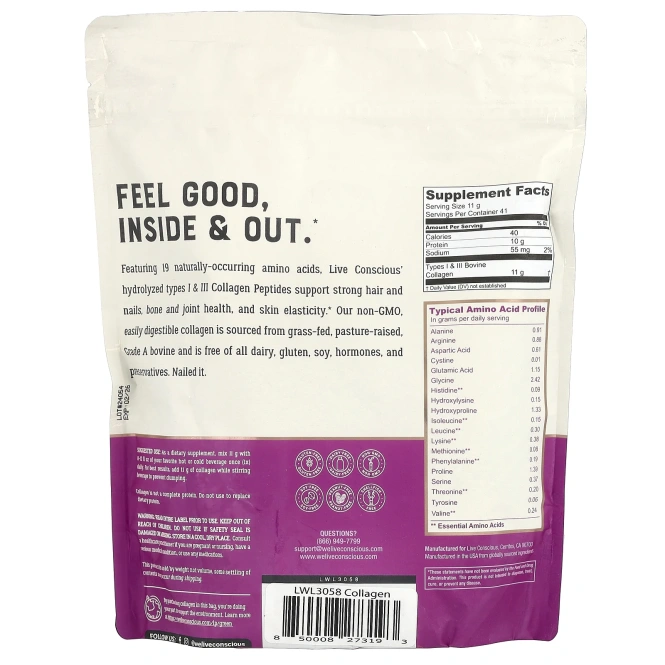 Live Conscious, Пептиды из коллагена, без добавок, 454 г