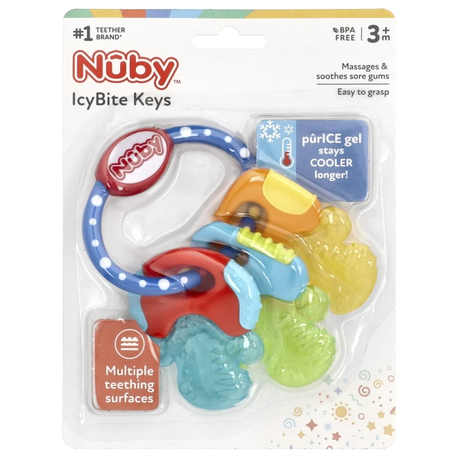 Nuby, Ключи IcyBite, для детей от 3 месяцев, синие, 1 штука