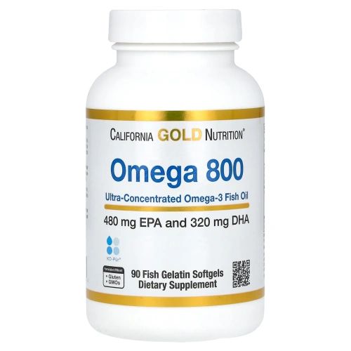 California Gold Nutrition Омега 800 ультраконцентрированный Рыбий жир EPA и DHA без холестерина 1000 мг, 90 желатиновых мягких гелей