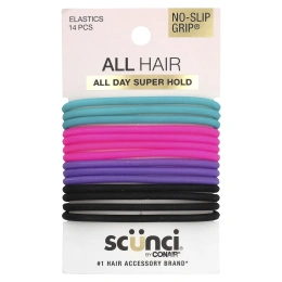 Scunci, Тугие резинки для волос Everyday & Active, No Slip Grip, 14 штук