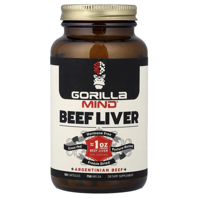 Gorilla Mind LLC, Говяжья печень, 750 мг, 120 капсул