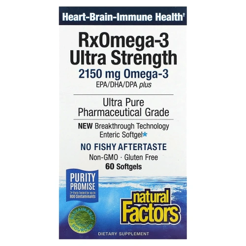 Natural Factors, Рыбий жир с максимальной силой действия RxOmega-3 для приема один раз в день, 900 мг, 60 капсул Enteripure