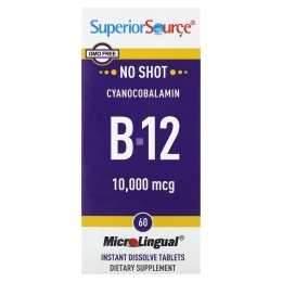 Superior Source, MicroLingual No Shot цианокобаламин В-12 (10 000мкг) 60 таблеток
