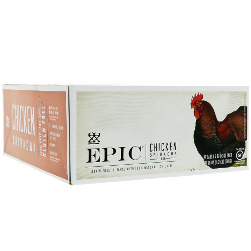 Epic Bar, Батончик с цыпленком и соусом шрирача, 12 штук по 1,5 унц. (43 г)