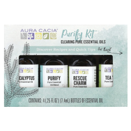 Aura Cacia, Purify Kit, очищающие чистые эфирные масла, 4 флакона по 7,4 мл (0,25 жидк. унц.)