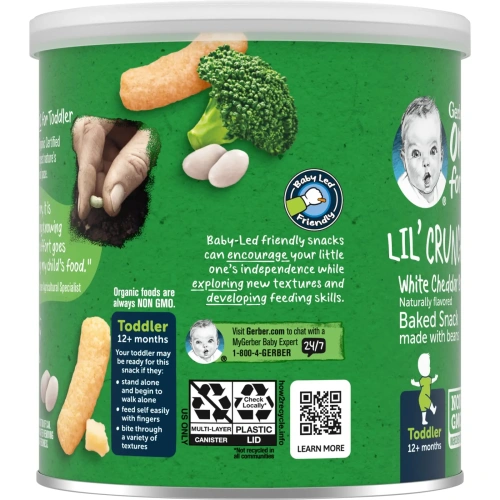 Gerber, Lil' Crunchies, от 12 месяцев, органические палочки, белый чедер и брокколи, 45 г (1,59 унции)