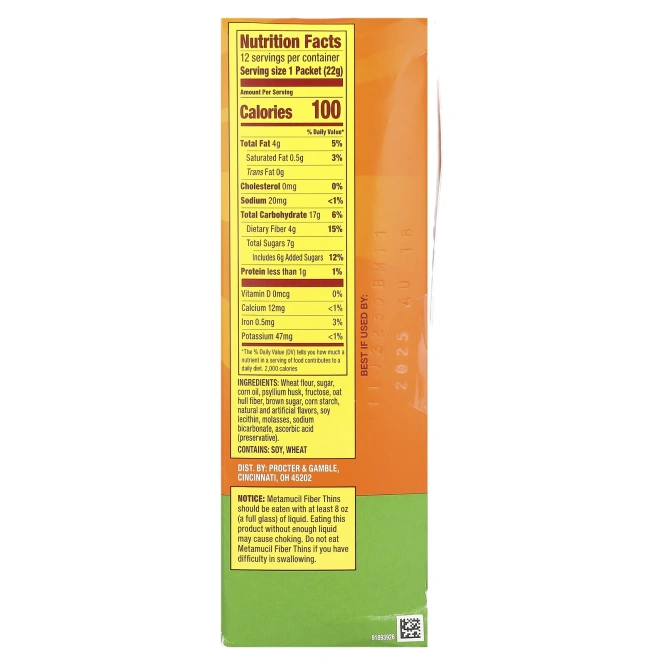 Metamucil, Fibre Thins, яблочный и хрустящий продукт, 12 пакетиков по 22 г (0,77 унции)