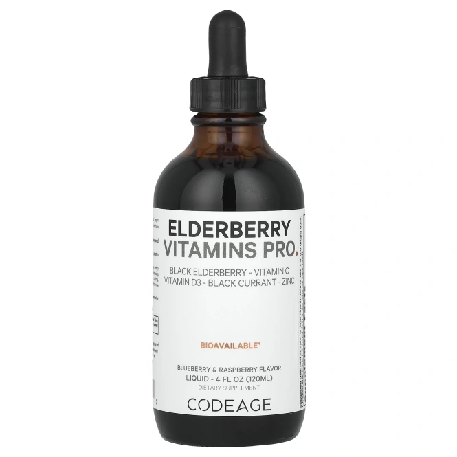 Codeage, Vitamins, бузина и иммунный комплекс, голубика и малина, 120 мл (4 жидк. унц.)