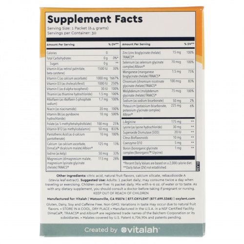 Vitalah, Oxylent, Multivitamin Supplement Drink, Sparkling Mandarin, 30 Packets, 0.23 oz (6.4 g) Each