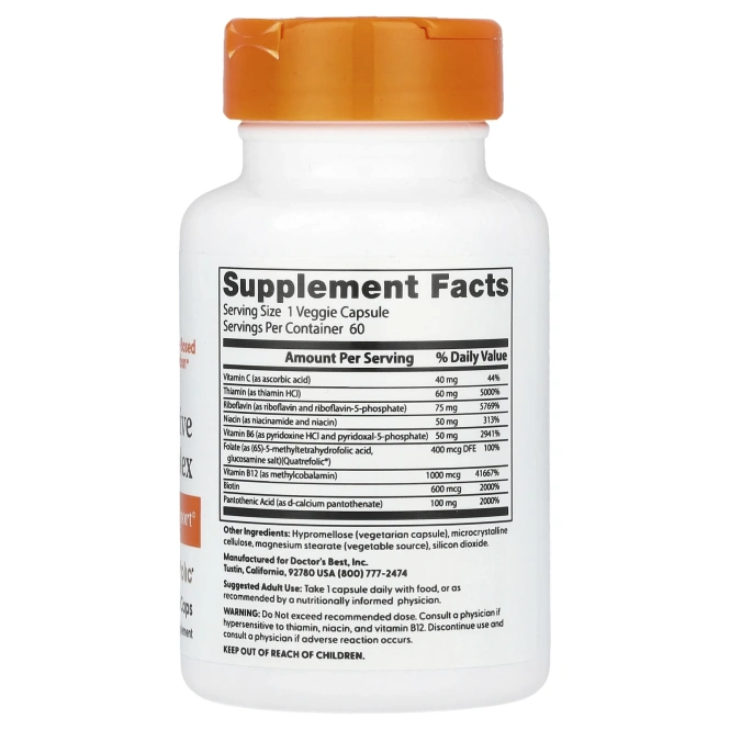 Doctor's Best, Полностью активный комплекс витамина В с Quatrefolic 60 капсул