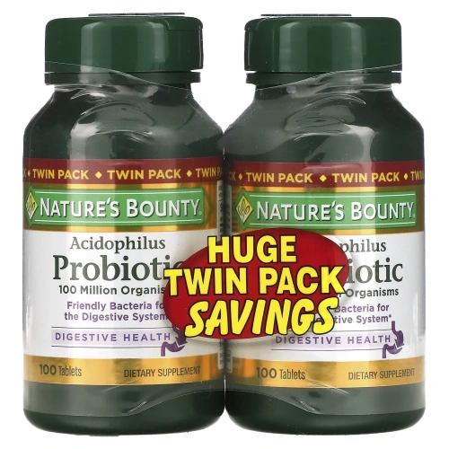 Nature's Bounty, Ацидофильные пробиотики, Двойная упаковка, 100 таблеток в каждой