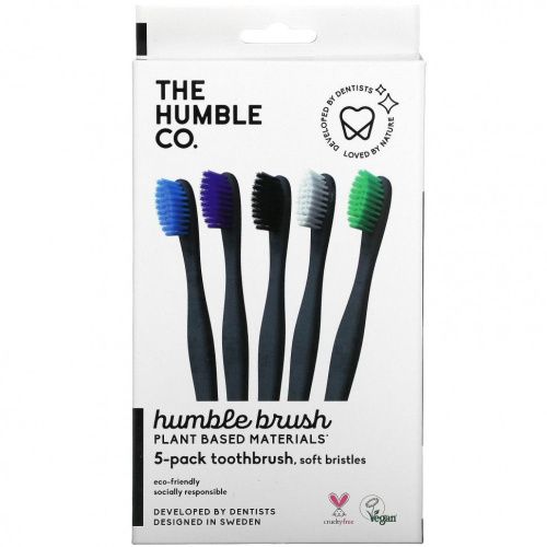 The Humble Co., Humble Brush, Зубная щетка, с мягкой щетиной, 5 шт. В упаковке