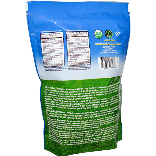 Carrington Farms, Органические шлифованные семена льна, 396 г (14 унций)