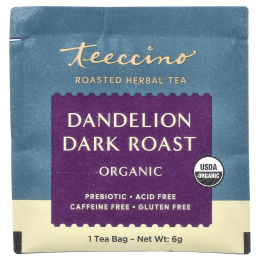 Teeccino, Органический обжаренный травяной чай, темная обжарка с одуванчиком, без кофеина, 10 чайных пакетиков, 60 г (2,12 унции)