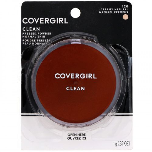 Covergirl, Clean, компактная тональная основа в виде пудры, оттенок 120 «Кремовый натуральный», 11 г (0,39 унции)