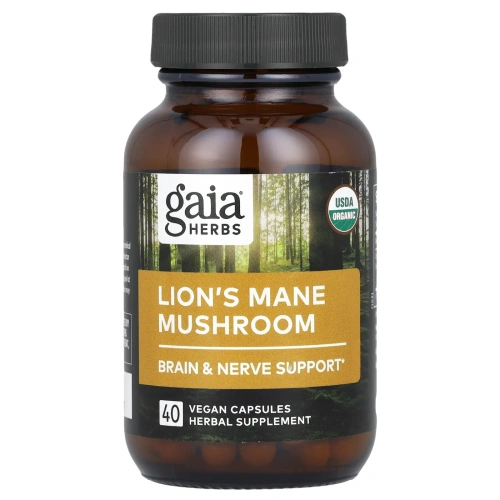 Gaia Herbs, Гриб львиная грива, 40 веганских капсул