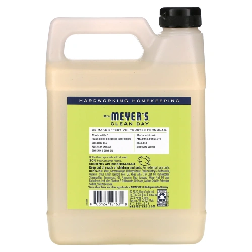Mrs. Meyers Clean Day, Жидкое мыло для рук, аромат вербены лимонной, 33 жидких унции (975 мл)