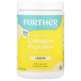 Further Food, экологически чистые пептиды коллагена от животных травяного откорма, гриб чага, лимон, 298 г (10,5 унции)