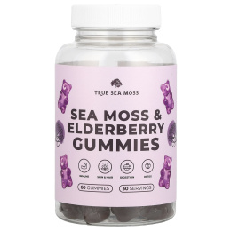 True Sea Moss, Жевательные мармеладки с морским мхом и бузиной, 60 шт.
