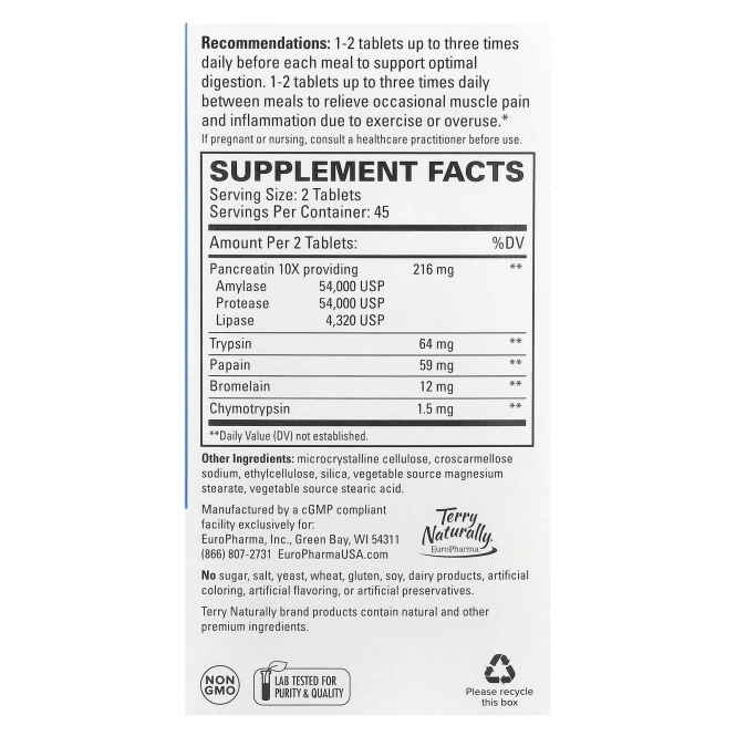 Terry Naturally, Клинические пищеварительные ферменты, 90 таблеток
