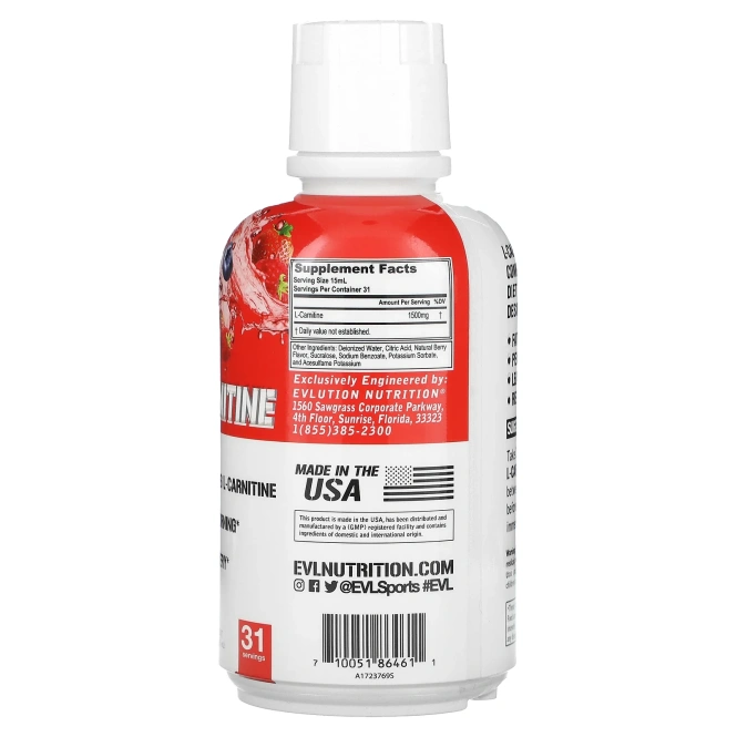 EVLution Nutrition, L-Carnitine500, натуральная ягода, 16 ж. унц. (465 мл)