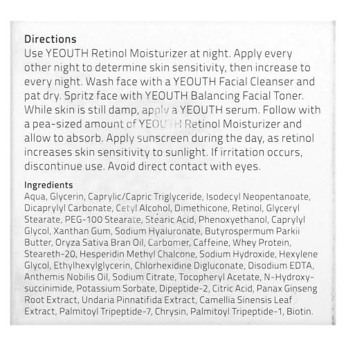 Yeouth, Увлажняющий крем с ретинолом и гиалуроновой кислотой, женьшенем и зеленым чаем, 30 мл (1 жидк. унции)
