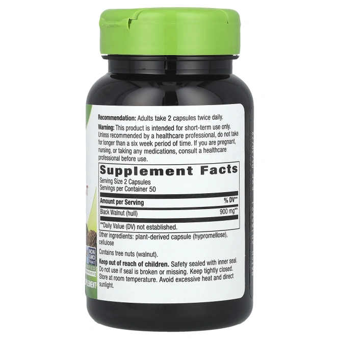 Nature's Way, Черный орех, отруби, 500 мг, 100 капсул