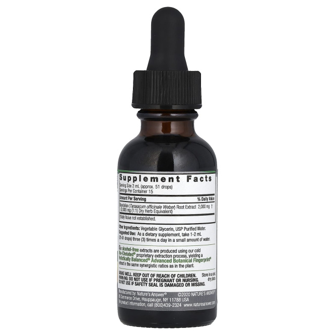 Nature's Answer, Одуванчик, без спирта, 2000 мг, 1 жидкая унция (30 мл)
