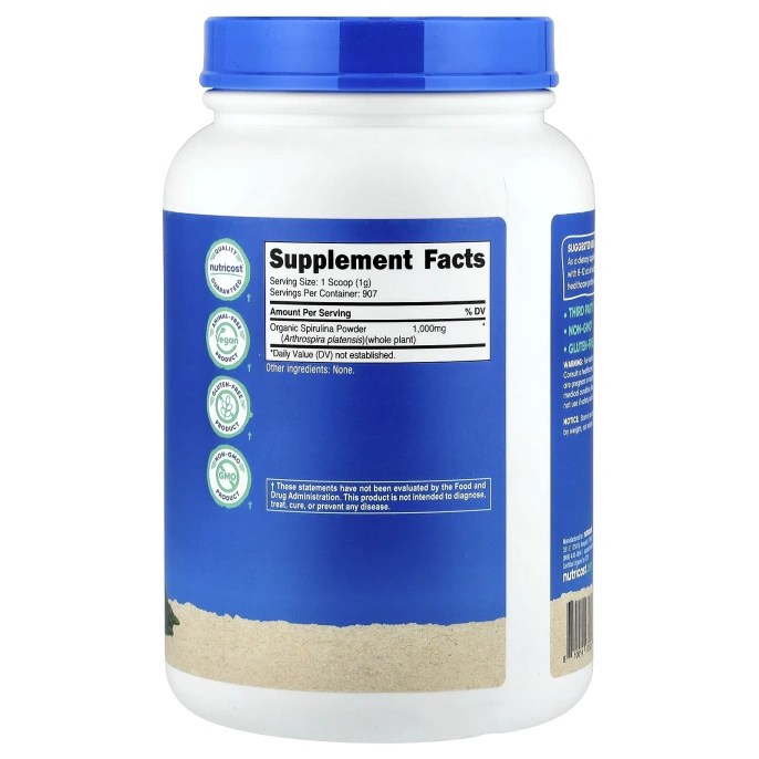 Nutricost, органическая спирулина, без добавок, 907 г (32,4 унции)
