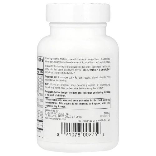 Source Naturals, Комплекс витаминов B Coenzymate, апельсиновый вкус, 60 леденцов