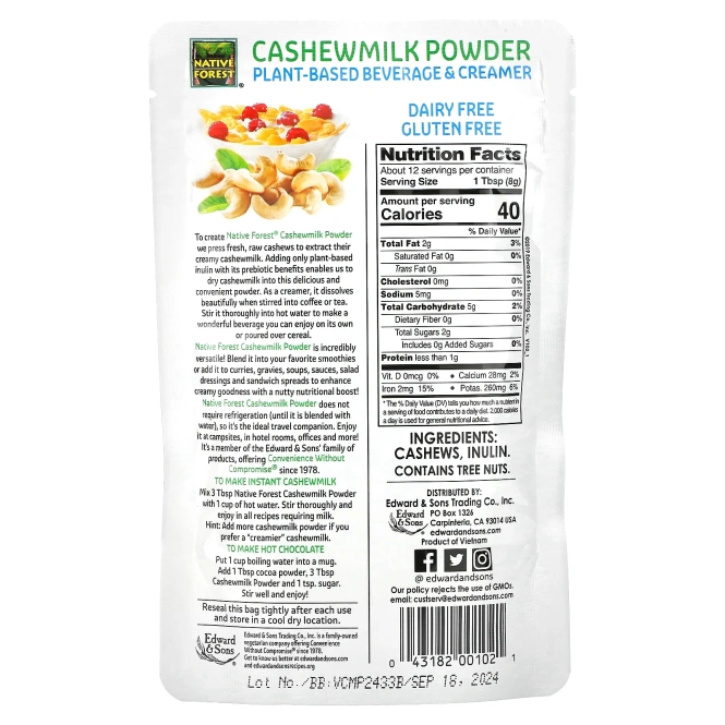 Edward & Sons, Cashewmilk Powder, 3.5 oz (100 g)