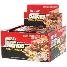 MET-Rx, Big 100, Батончик Вместо Еды,  Хрустящая Карамель с Арахисовым Маслом, 9 батончиков, по 3,52 унции (100 г) каждый