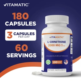 Vitamatic, L-орнитин, 180 растительных капсул (666 мг в 1 капсуле)
