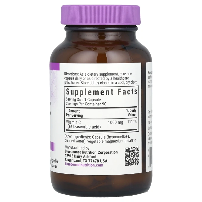Bluebonnet Nutrition, Витамин C, 1000 мг, 90 растительных капсул