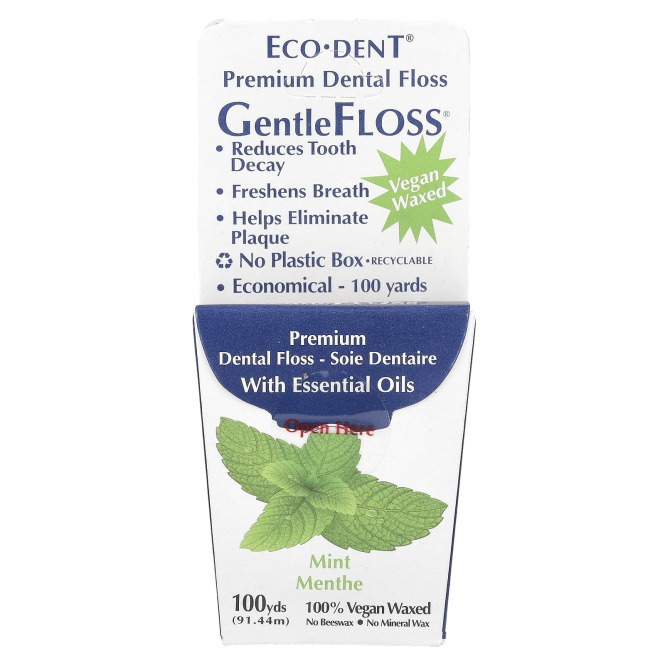 Eco-Dent, GentleFloss Зубная Нить, Мята 91.44 м