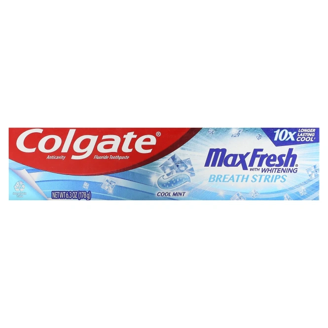 Colgate, Max Fresh with Whitening Breath Strips, зубная паста с прохладной мятой, 178 г (6,3 унции)