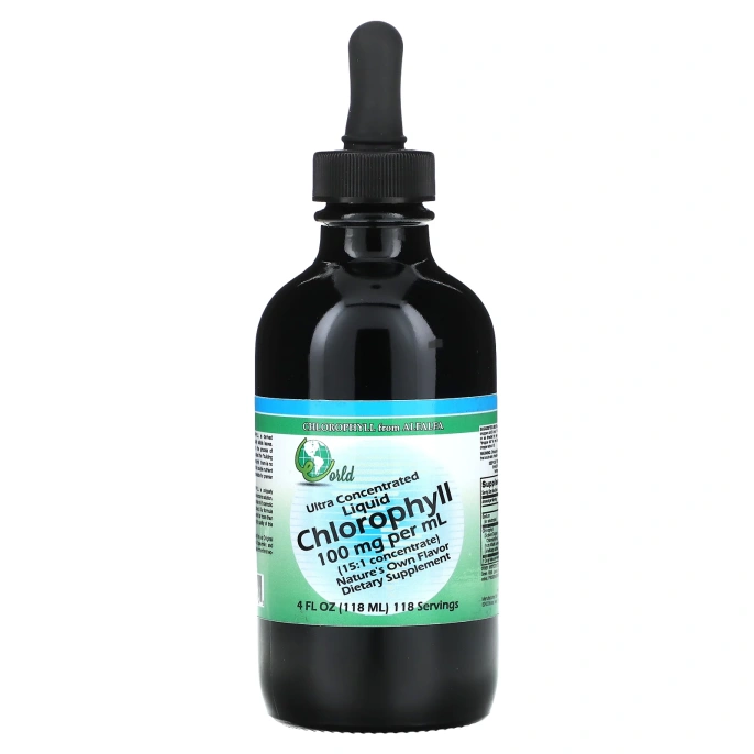 World Organic, Жидкий хлорофилл - ультраконцентрированный 100 мг 4 жидких унции