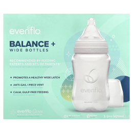 Evenflo Feeding, Balance+, флаконы, широкая, от 0 месяцев, медленное поток, 3 флакона по 270 мл (9 унций)