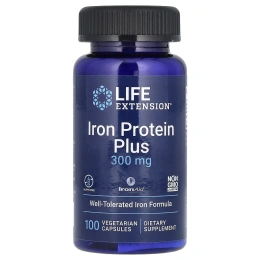 Life Extension, Iron Protein Plus, железосодержащий белок, 300 мг, 100 капсул