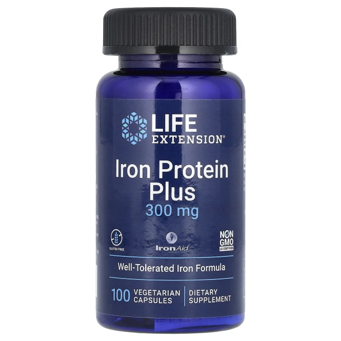 Life Extension, Iron Protein Plus, железосодержащий белок, 300 мг, 100 капсул