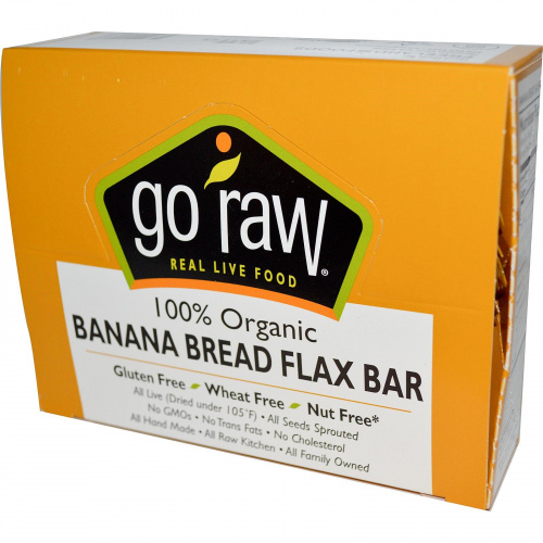 Go Raw, Органические банановые батончики с семенами льна, 10 батончиков, 12 г каждый