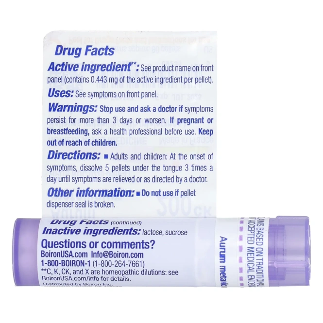 Boiron, Aurum Metallicum 200CK, для снятия стресса, прибл. 80 гранул